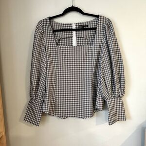 Honey Punch Checked Square Neck Blouse